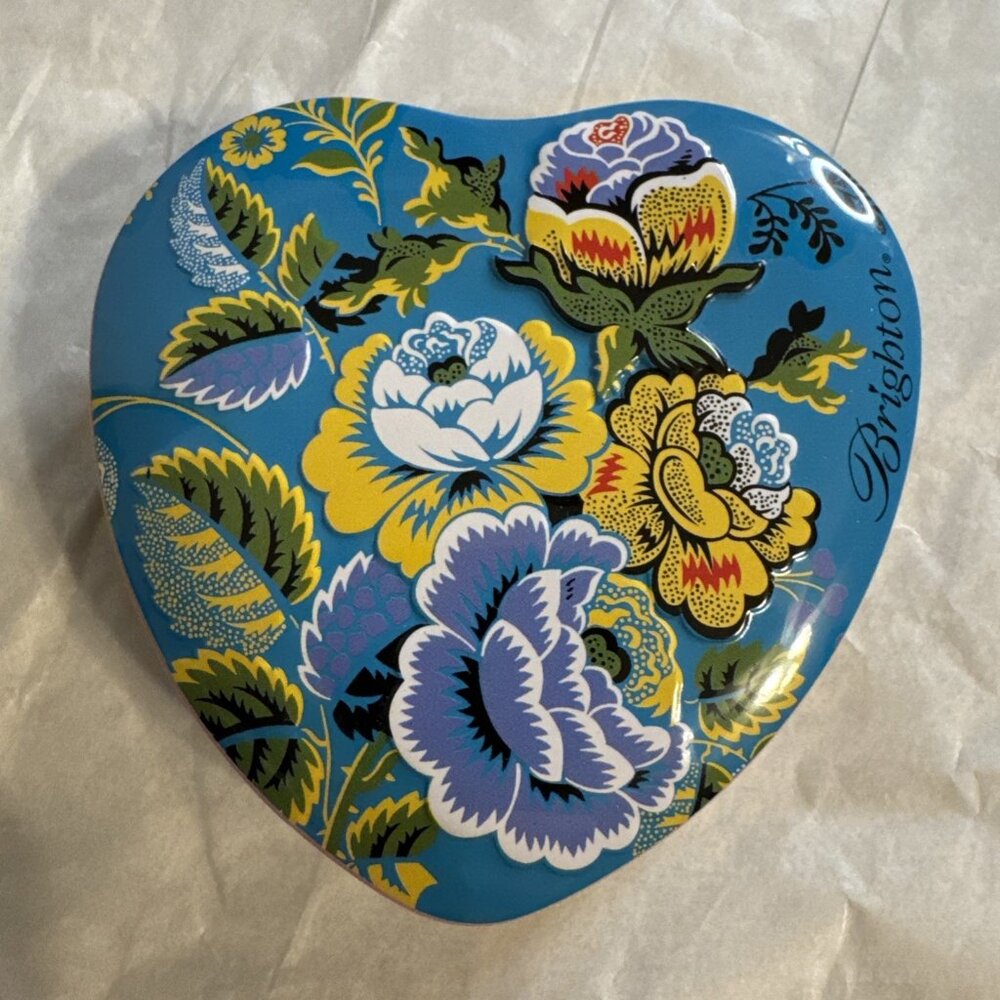 Brighton Jewelry Gift Box Metal Floral Tin Heart Empty Storage 3.5" x 3.5" NEW Y